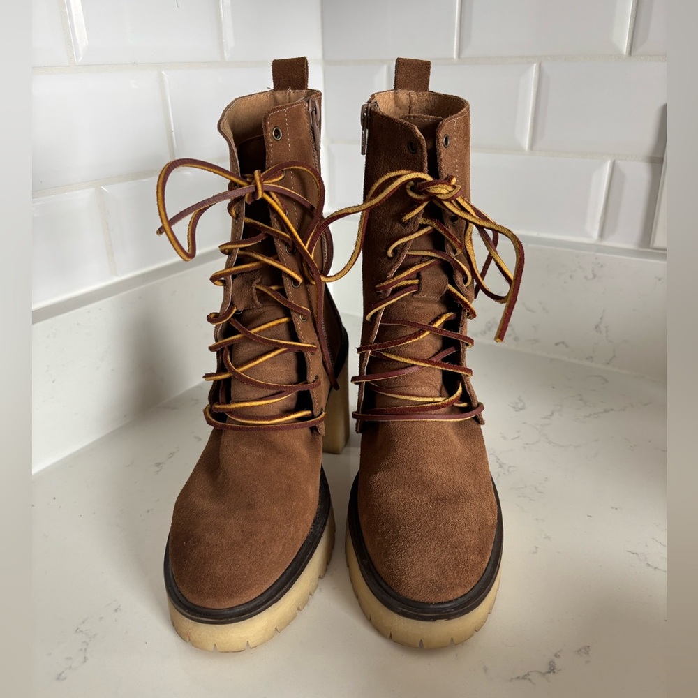 Free People Dylan Suede Lace-Up Brown Boots